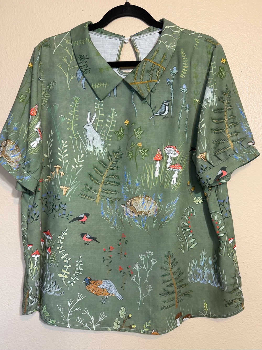 women's casual forest animal print short sleeve blouse XL - Picture 2 of 8